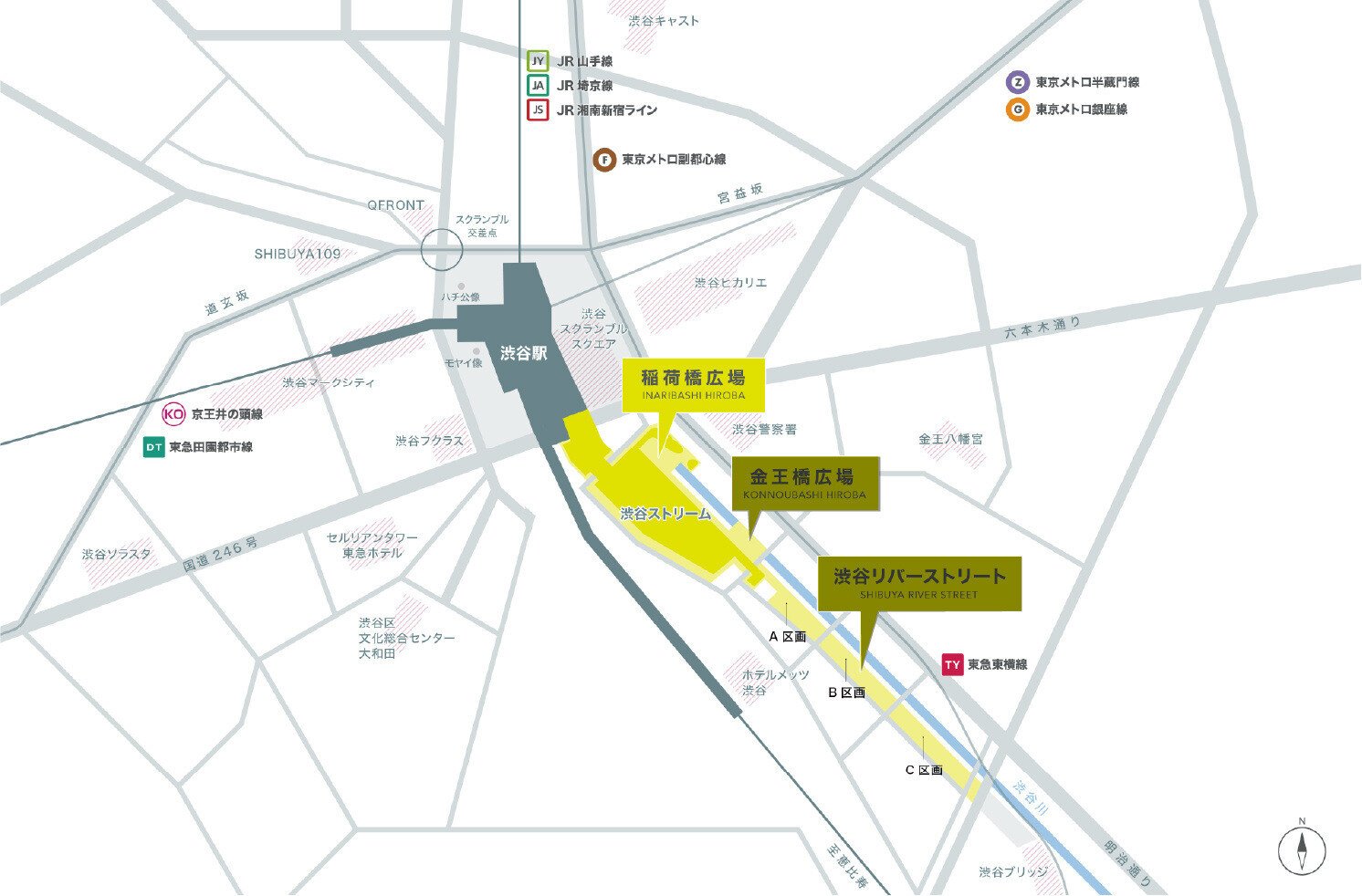 稲荷橋広場・大階段　アクセスマップ